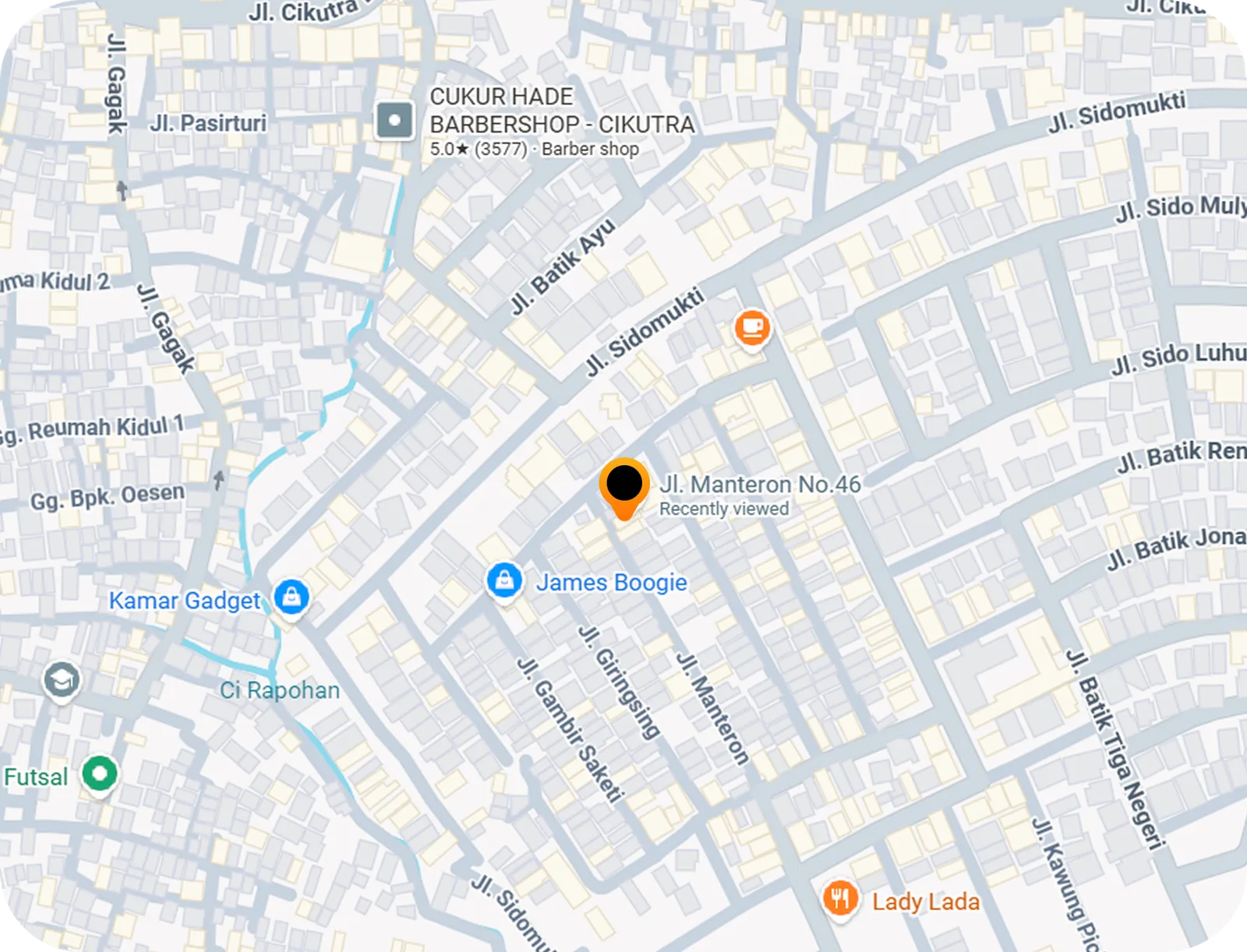 Peta lokasi kantor Imaginatif di Jl. Manteron No. 46, Bandung